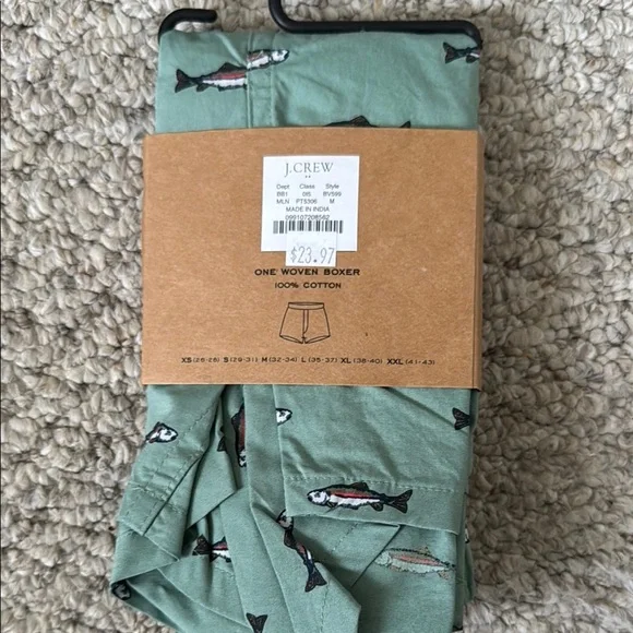 J. Crew Sage Green Boxer Shorts with Fish Design - Picture 2 of 2